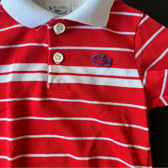 Vintage Izod Lacoste Striped Polo Onesie Red White Snap Button Size 12 Months - Picture 3 of 7